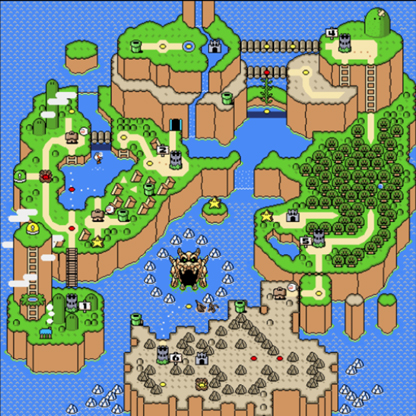 The overall world map of Super Mario World on the SNES